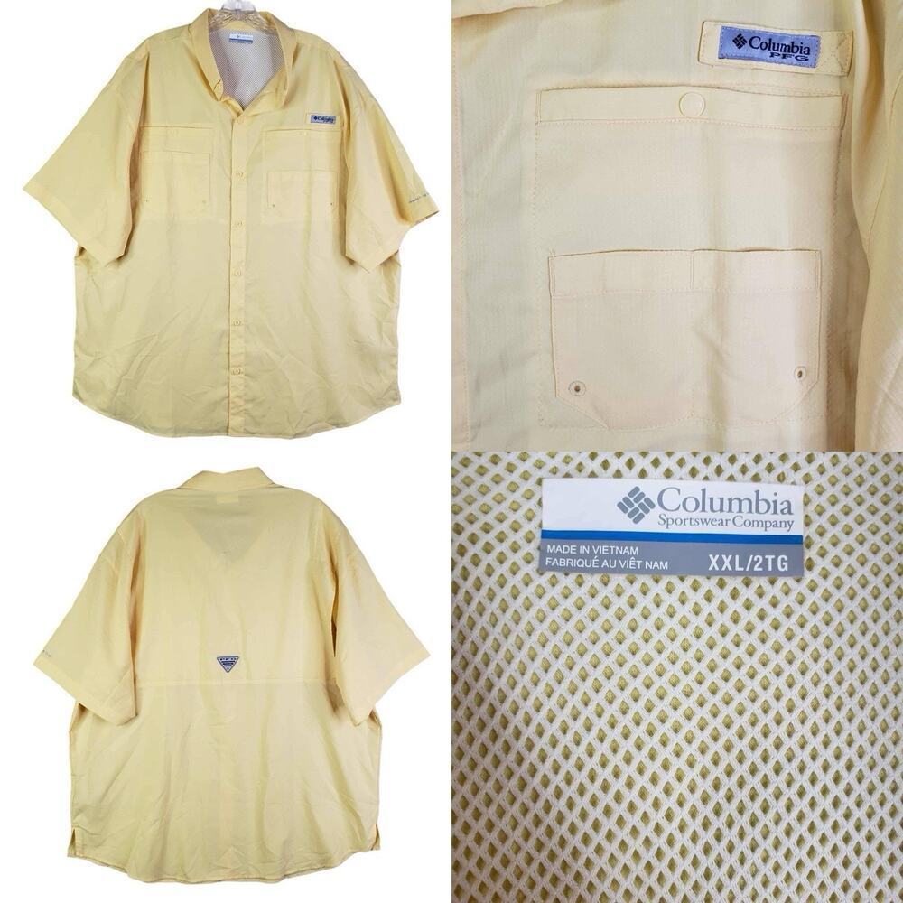Columbia Shirt Mens PFG Omni-Shade SS Button Down Size XXL Yellow